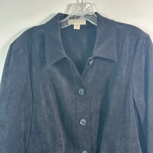 Coldwater Creek Black Faux Suede Button Front Jacket XL 16 Roll Tab Sleeve‎ - Image 4