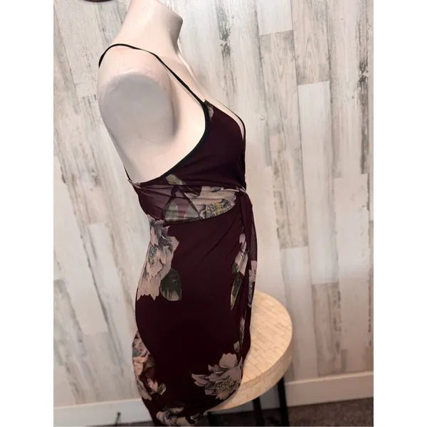 Ipona Collection Burgundy Floral Wrap Midi Dress Women’s Size S - Image 5
