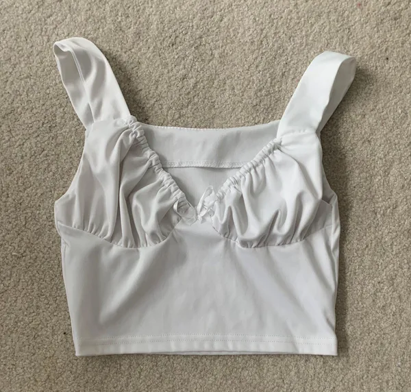 Cute White Tank Top with Bow - Image 2