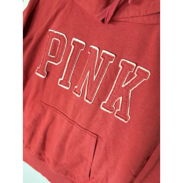 PINK Victoria’s Secret Red Hoodie Women’s Large Spellout Logo Pullover - Image 3