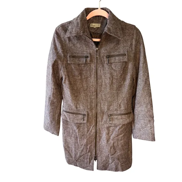 Brown Wool Blend Zip‎ Jacket Coat Women's Size 8 EU 38 Tailored - Image 2