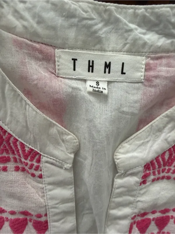 THML Pink & White Embroidered Tiered V-Neck Dress size-S - Image 15
