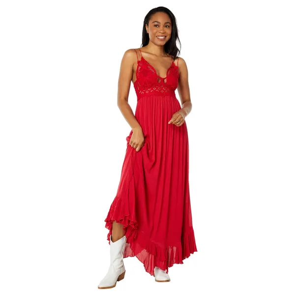 Free People Adella Lace Maxi Dress Red Romantic Boho Chic Crochet Strappy Small - Image 3