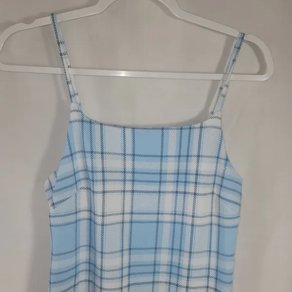 No Boundaries Light Blue Plaid Sleeveless Cami Midi Dress Side Slit M 7-9 Junior - Image 3