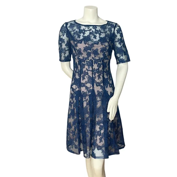 Adrianna Papell Lace Dress Illusion Lace Fit‎ and Flare Short Sleeve Sz 6 Floral - Image 17