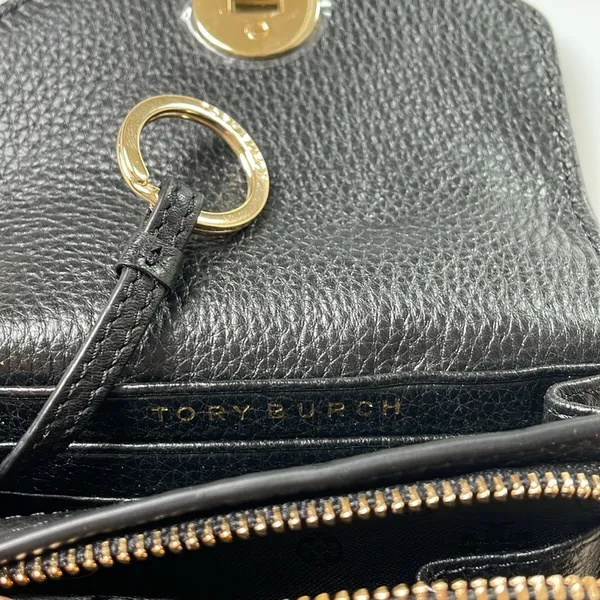 New condition Tory Burch black leather turn lock mini wallet - Image 5