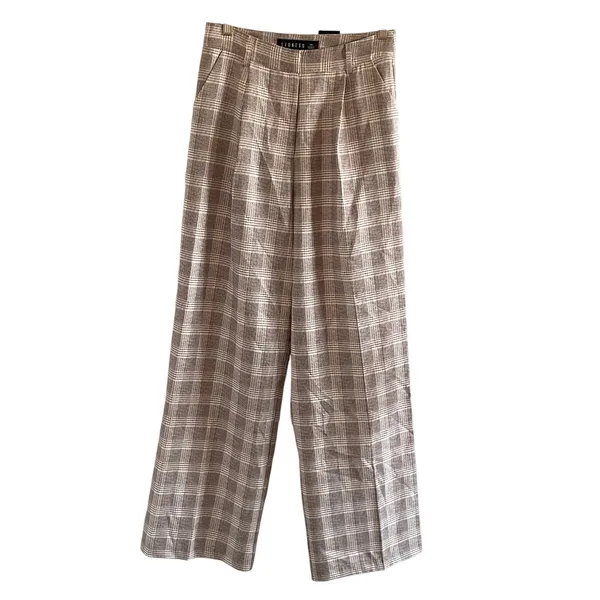 Lioness Mulholland Plaid Wide Leg Pants Beige High Rise Trouser XS - Image 2