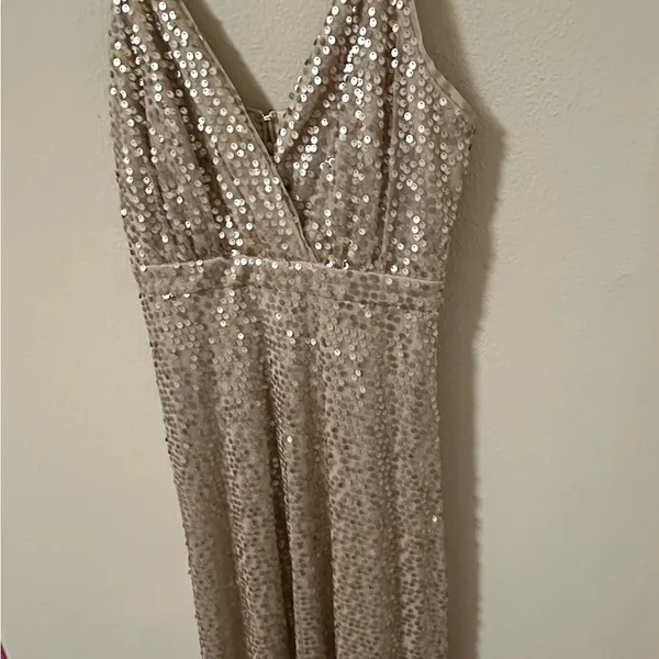 Lulu's Sequin Maxi Dress in Champagne Beige Evening Formal Party Wedding Dress - Image 5