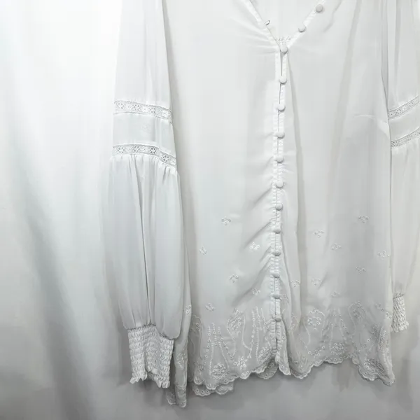Torrid Plus Size 1X Top Chiffon Ruffle White Eyelet‎ Embroidered Bishop 1289 - Image 6