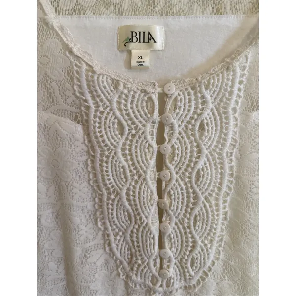 Bila White Floral Crochet Mini Dress Sz XL Graduation Rehearsal Dinner Boho - Image 3