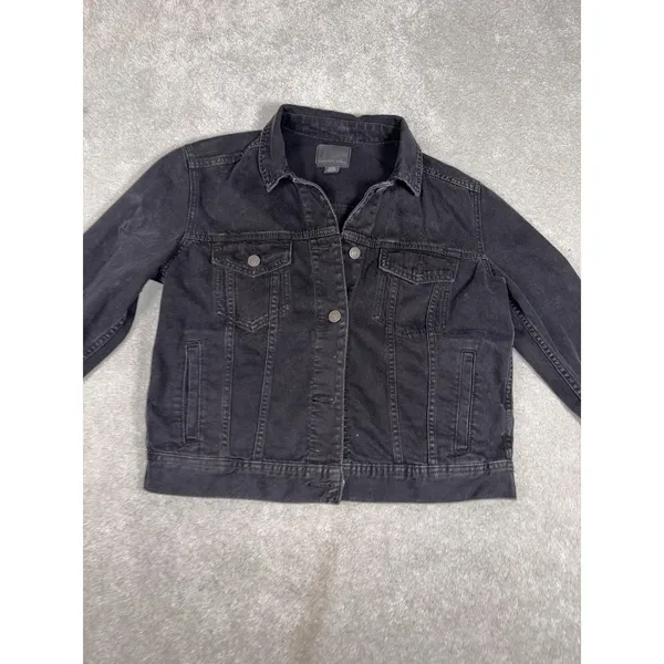 Women's Small American Eagle Black/Grey Denim‎ Jacket 100% Cotton - Image 4