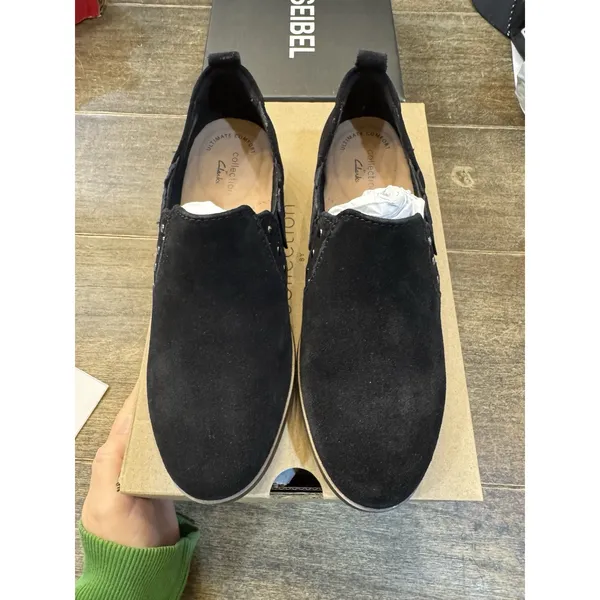 Clarks Trish Bell Size 6.5 W Suede Studded Slip-On Shoes Black Western‎ Bootie - Image 2