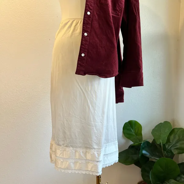 Sears USA Vintage 90s Silky Elastic Waist Lace Trim Skirt Dress Slip Size Small - Image 2