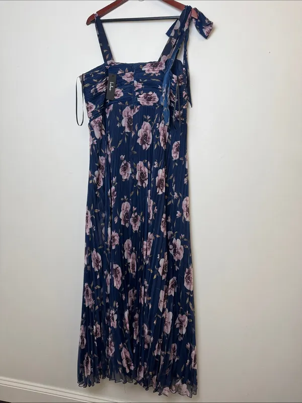 Lulus Navy Blue Floral Tie-Shoulder Maxi Dress - Image 6