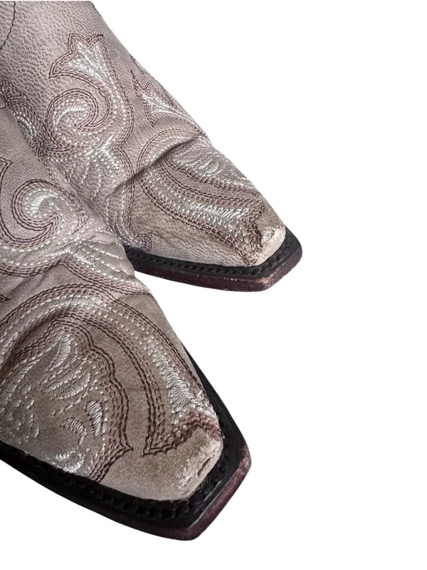 Women's Corral Western Beige White Embroidery Snip Toe Boots G1086 6.5 - Image 10