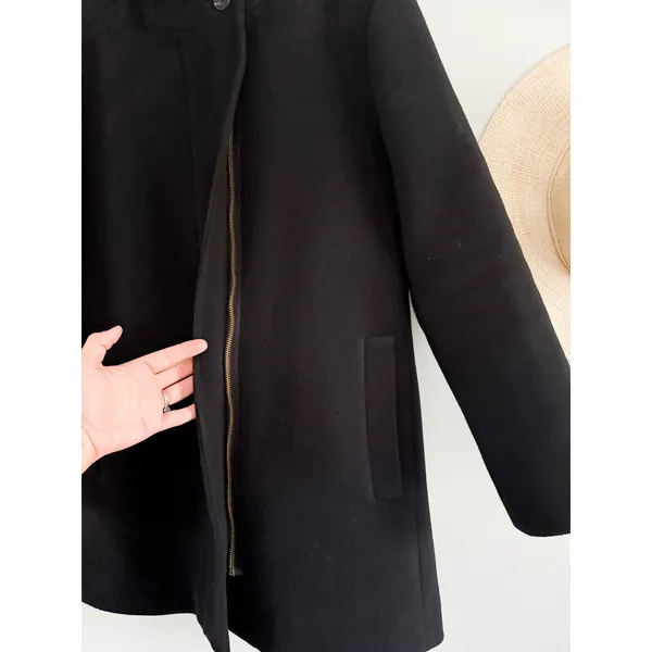 J.Crew Factory | City Coat with Button Neck Black Wool Blend | Sz 10P - Image 5