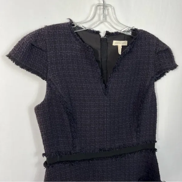 Rebecca Taylor Deep Purple Tiered Tweed Knit Fit & Flare Cap Sleeve Dress Fringe - Image 3