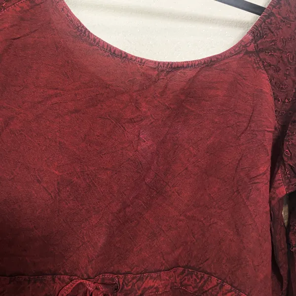 Red Peasant Blouse XL Whimsigoth Witchy Renaissance Faire Lace Up Embroidered - Image 6