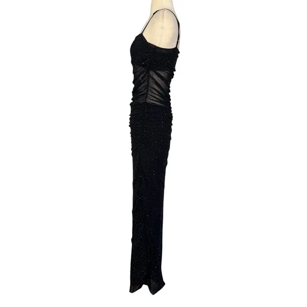 AFRM Jennan Rhinestone Illusion Maxi Dress Mesh Mid Section Black Size M - Image 11