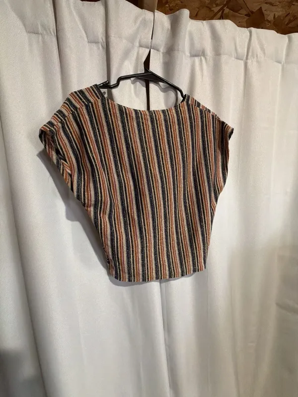Zara Trafaluc Multicolor Glittery Striped Knot Front Crop Top S - Image 3