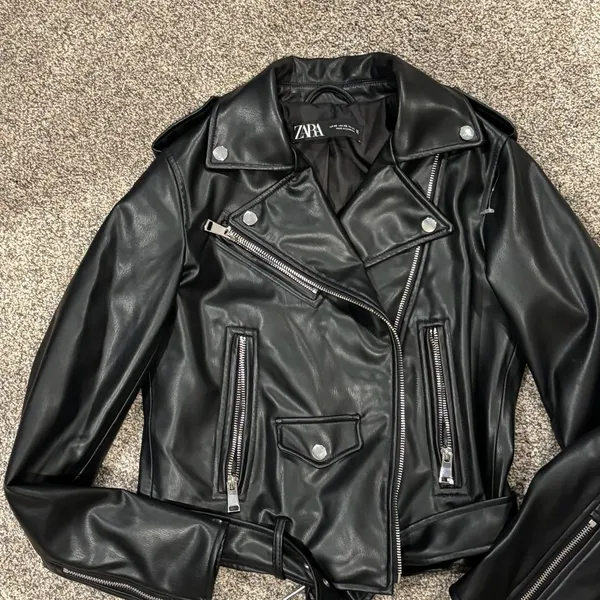 Zara Black Faux Leather Moto Jacket - Image 15