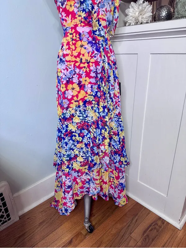 Lulu’s Radiant Rudy Red Floral Print Chiffon Maxi Dress Medium NWT - Image 7