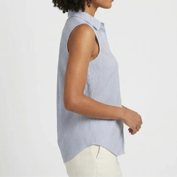 H&M Women’s Blue White Striped Sleeveless Button Front Blouse Size 12 - Image 3