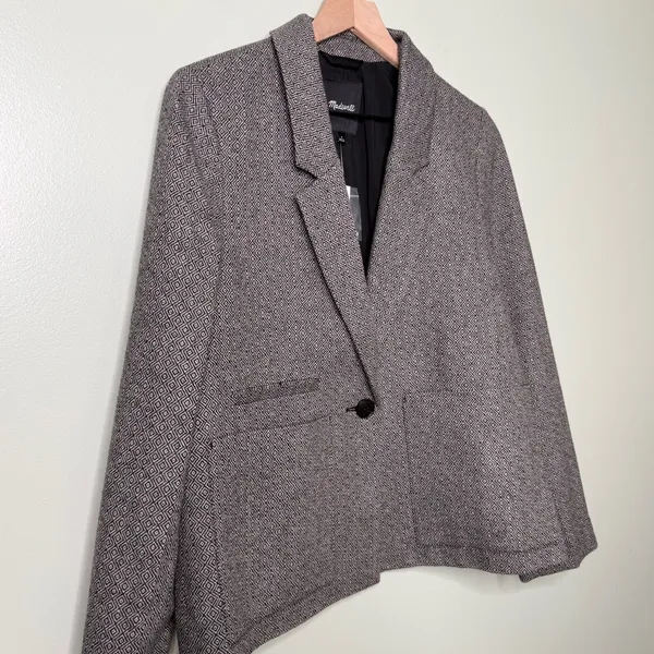 NWT Madewell Wool Crop Dorset Blazer Jacket Geo Herringbone Grey Size Medium - Image 7
