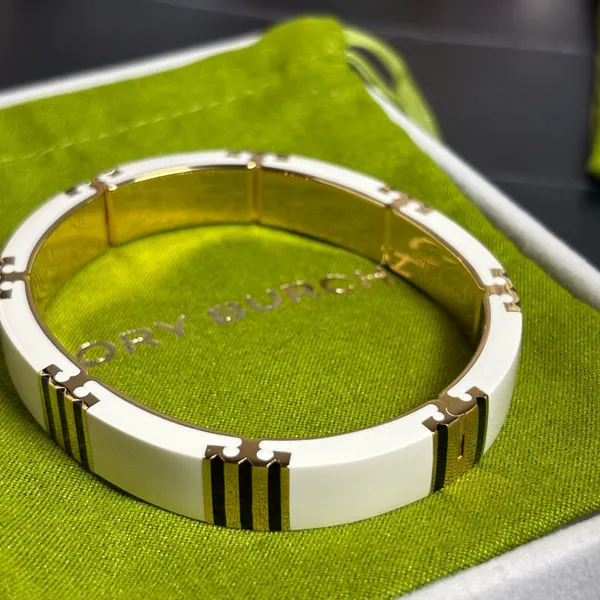 Tory Burch Gold and Ivory Enamel Bracelet - Image 5