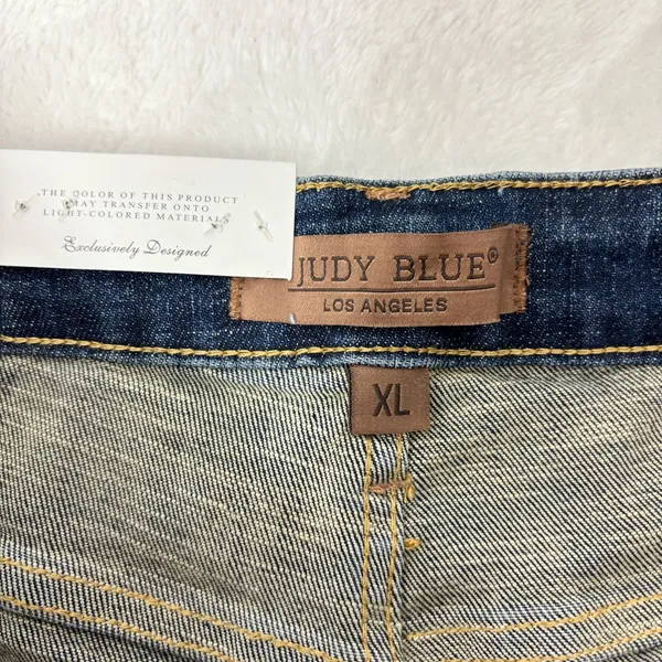 Judy Blue High Waist Women's Frayed Hem Jean Shorts - Dark Blue Size‎ XL - Image 7