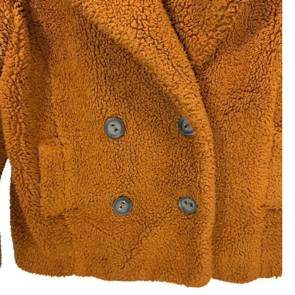 Free People Womens Teddy Peacoat Rust Orange Faux Fur Sherpa Jacket Size XS - Image 8