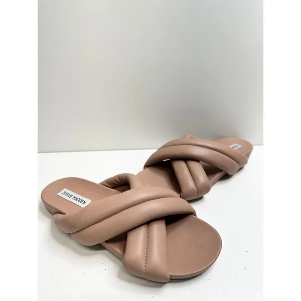 Steve Madden Sandals Womens Size 9 Nude Open Toe Crisscross Slip On‎ Slides - Image 6