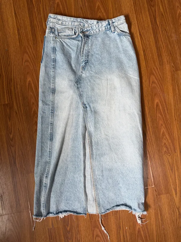 Zara TRF Crossover Long Denim Split Front Rough Hem Maxi Skirt Size Small. - Image 6