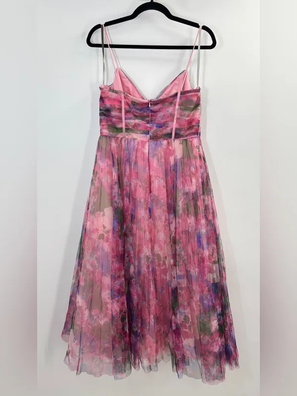 Monique Lhuillier Madison Floral Plissé Tulle Dress Waterlily Corset - Image 6