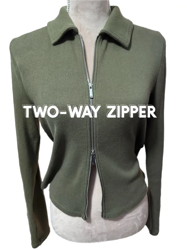 Madewell Ribbed Cotton Zip Front Polo Cardigan Light Sweater Womens Medium Olive - Image 4