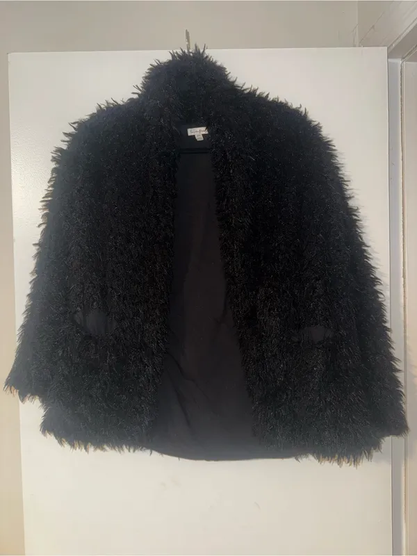 Love Fire Black Faux Fur Teddy Jacket for Women - Image 2
