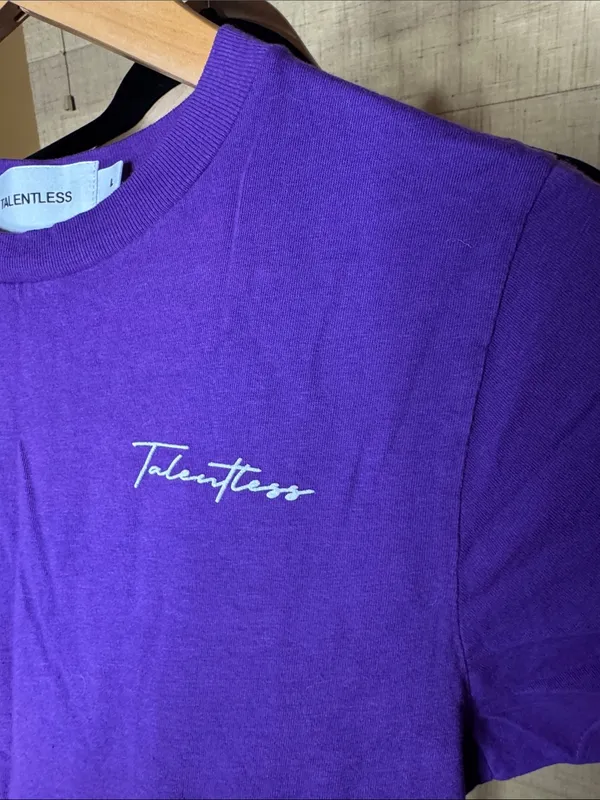 TALENTLESS Purple Cropped Baby Tee Logo T-Shirt Size Large Like New - Image 4