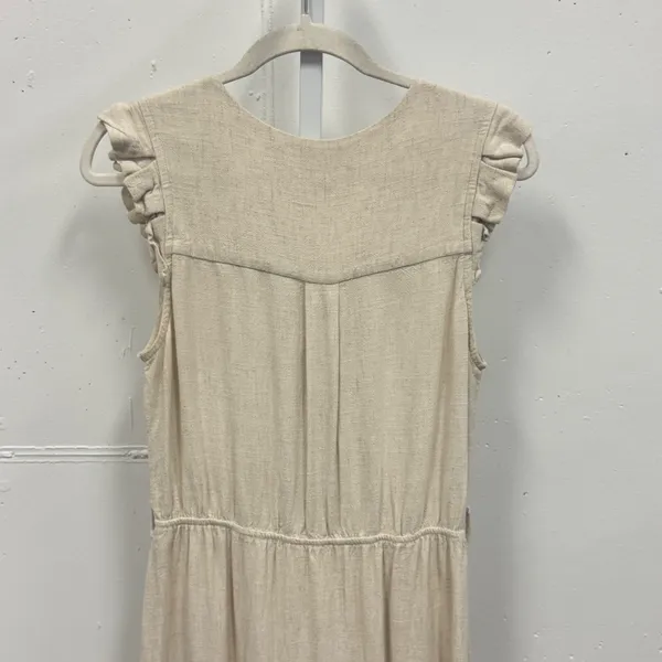 Monteau Los Angeles Linen Blend Ruffle Sleeve Button Front Midi Dress Beige Lg - Image 5