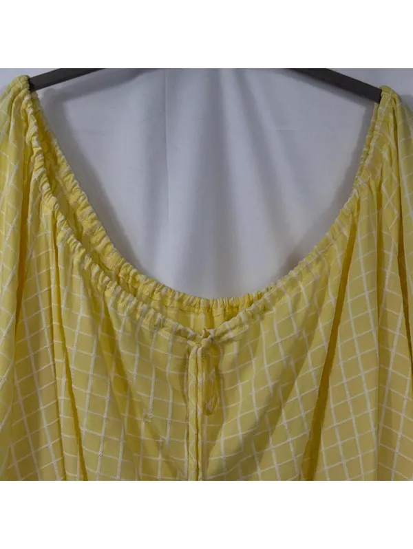 Women’s Yellow Windowpane Peasant Blouse Size Medium - Image 2