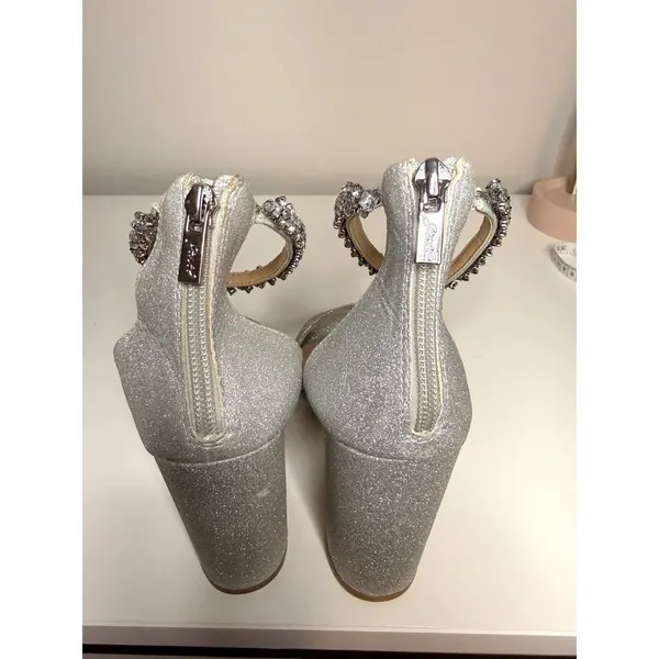 Jewel Badgley Mischka Silver Glitter‎ Strappy Block Heels Women's Size 8.5 - Image 5