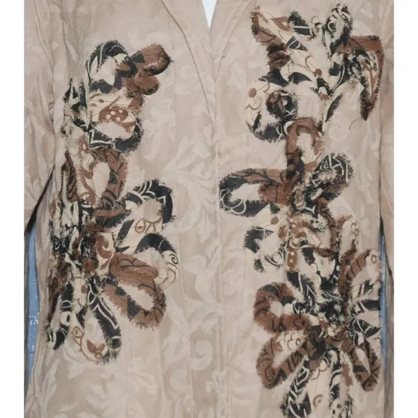 Marisol Ladies Brown Suede Long Sleeve Jacket Size L Floral Open Front Patchwork - Image 3
