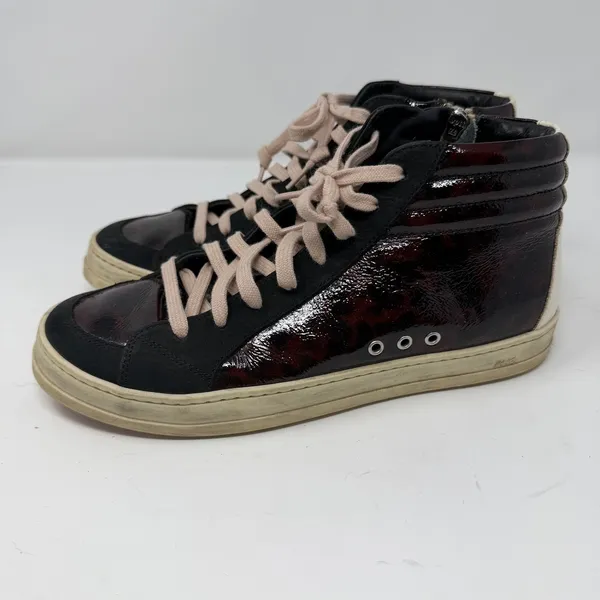 P448 Skate Turtle High Top Sneaker Patent Leather Suede Brown Black Womens 38 - Image 3