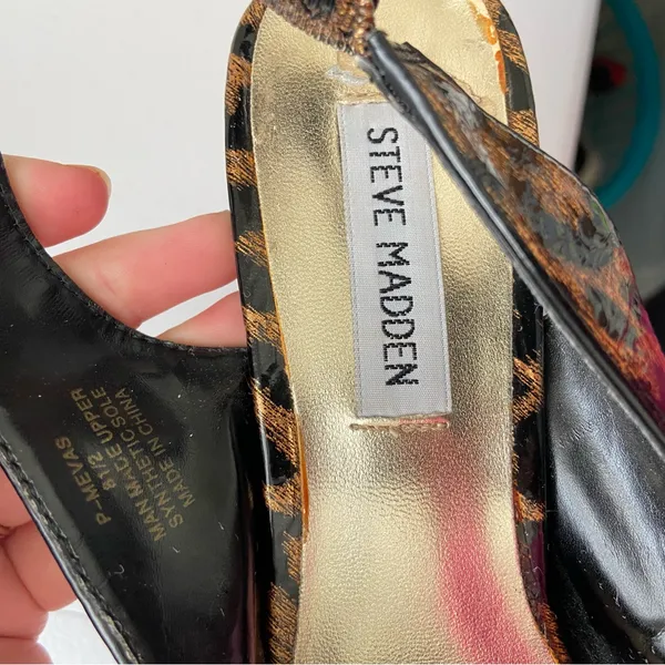 Steve Madden women’s Mevas glossy leopard‎ print bow sling back pumps heels 8.5 - Image 5