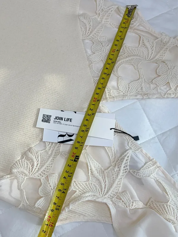 Zara Cream Lace Ribbed Midi Dress Cottagecore Romantic Coastal Summer Satin Sleeve M - Image 8
