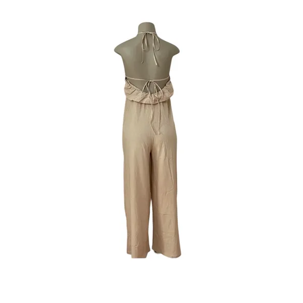 Zara Neutral Halter Backless Wide-Leg Jumpsuit M - Image 5
