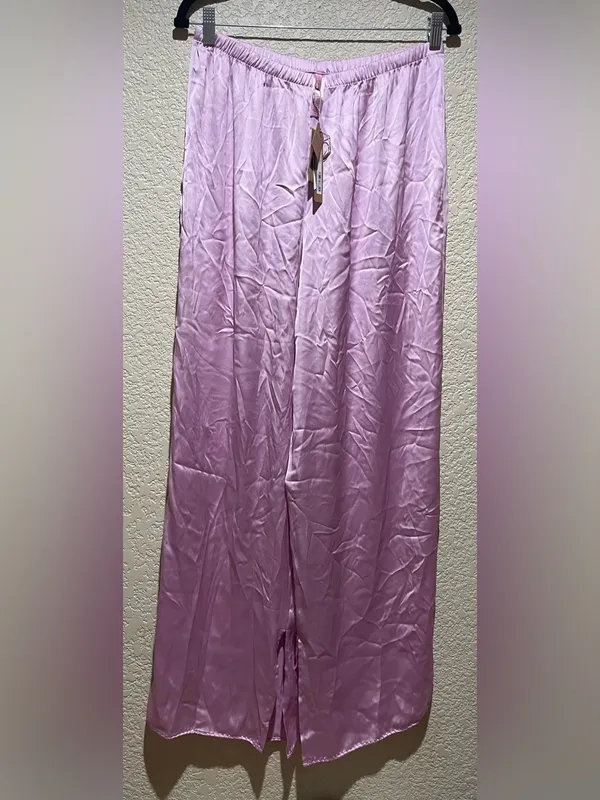 SKIMS Woven Shine Long Sleeve Sleep Set Pajamas Pink Rose Size M NWT - Image 10