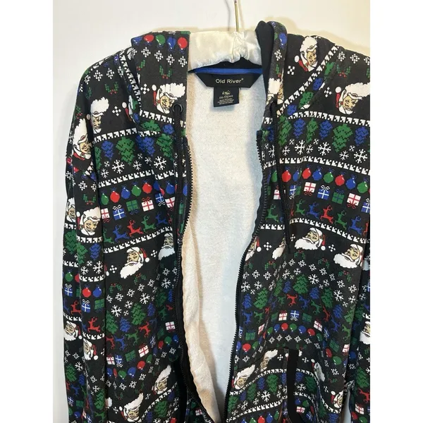 Old River Christmas Santa Fair Isle Sherpa Lined Zip Hoodie Jacket XXL Cozy Warm - Image 9