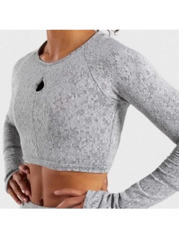 Gymshark Dry Grey Marl Long Sleeve Crop Top Keyhole Thumbhole Womens XS - Image 9