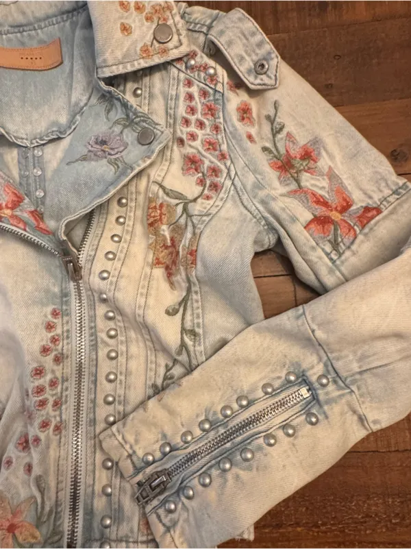 BLANK NYC Floral Embroidered Denim Moto Jacket‎ - Image 4