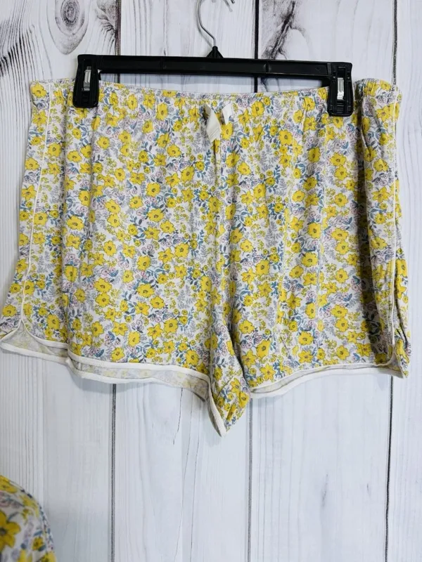 Ann Taylor Loft Sleep Pajama Top & Shorts Set Yellow Floral Sz XL Button Down - Image 4